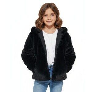 Under Armour Jacket Cozy Faux Fur Hoodie Coat Black Girls Size Youth Large